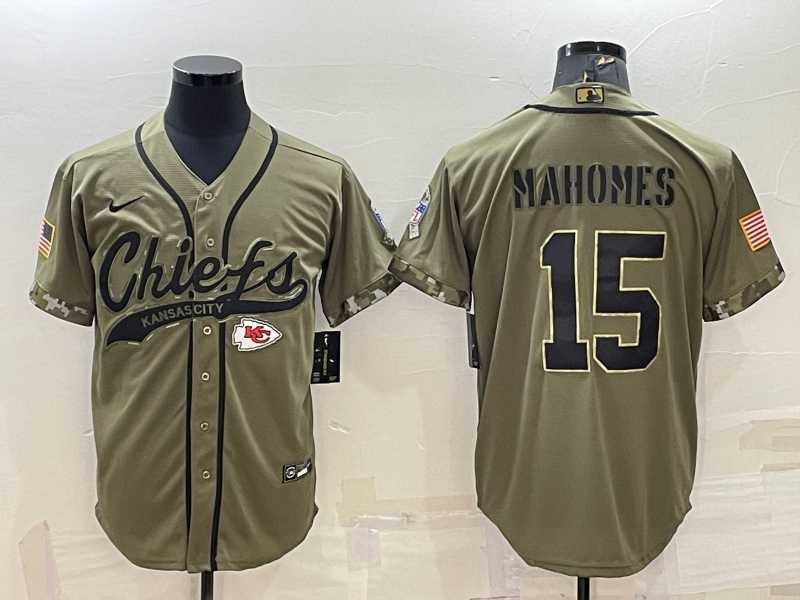 Men%27s Kansas City Chiefs #15 Patrick Mahomes 2022 Olive Salute to Service Cool Base Stitched Baseball Jersey->jacksonville jaguars->NFL Jersey